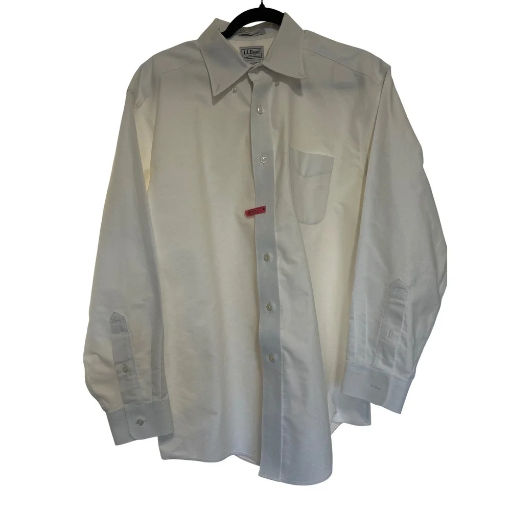 LL Bean Mens White Wrinkle Resistant Cotton Oxford Button Down Shirt 16-32 20941 - Picture 2 of 11
